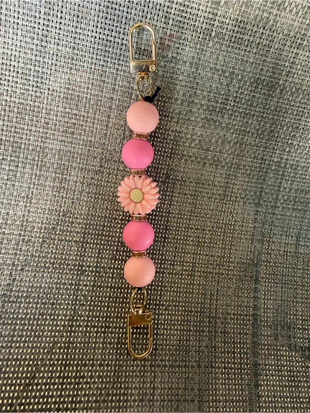 Pink Beaded Daisy Phone Charm for Women